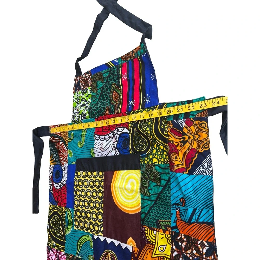 Handmade African Wax Print Patchwork Bib Apron Multicolor Kitchen Cooking Pocket